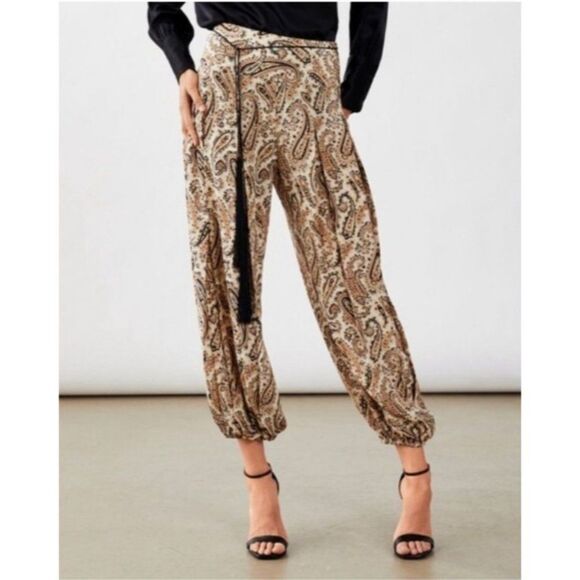 Nili Lotan Moscow Paisley High Waisted Harem Silk Pants Size 2